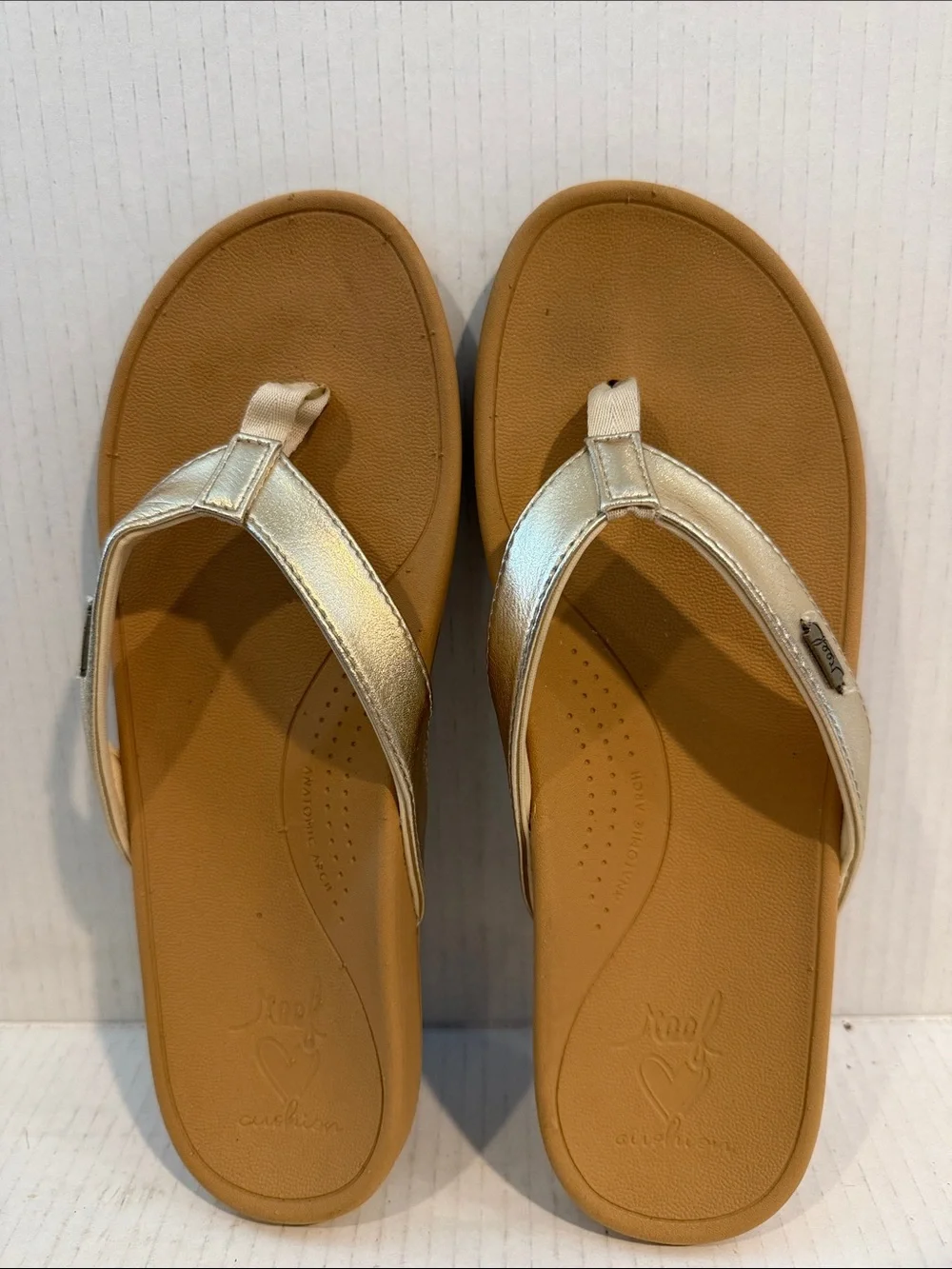 REEF CUSHION MELODY CHAMPAGNE METALLIC FLIP FLOPS SANDALS (sz 8)